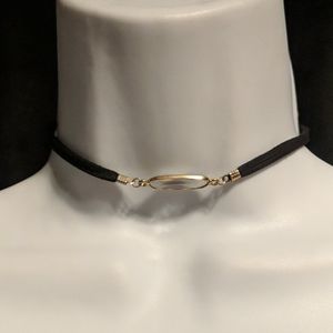 Suede cord gold crystal gem choker